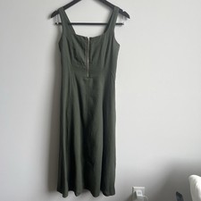 Tahari Dress Linen Blend Maxi Sleeveless Dress Green Pockets Size 2