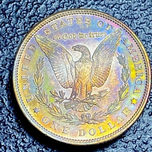 V20 💎 1898 Morgan Silver Dollar UNC MYSTIC NEON NT TONED REV LIGHT BLUE OBV