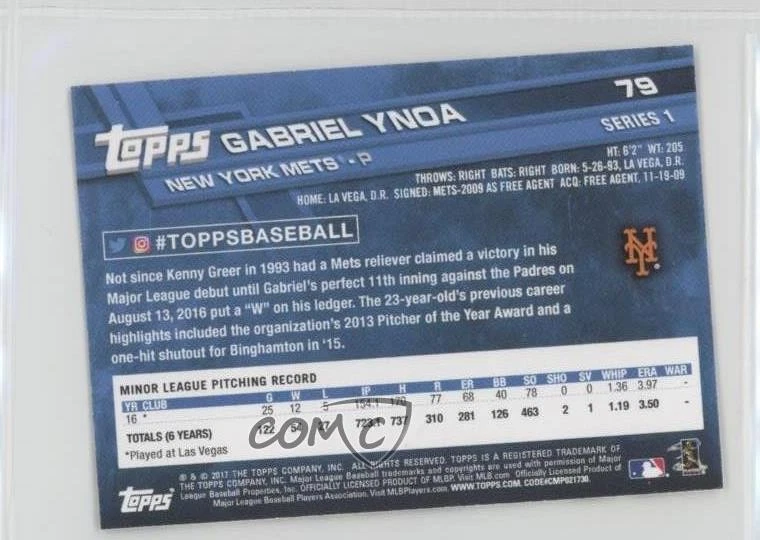 2017 Topps Mini Gabriel Ynoa #79 Rookie RC - Image 2 of 2
