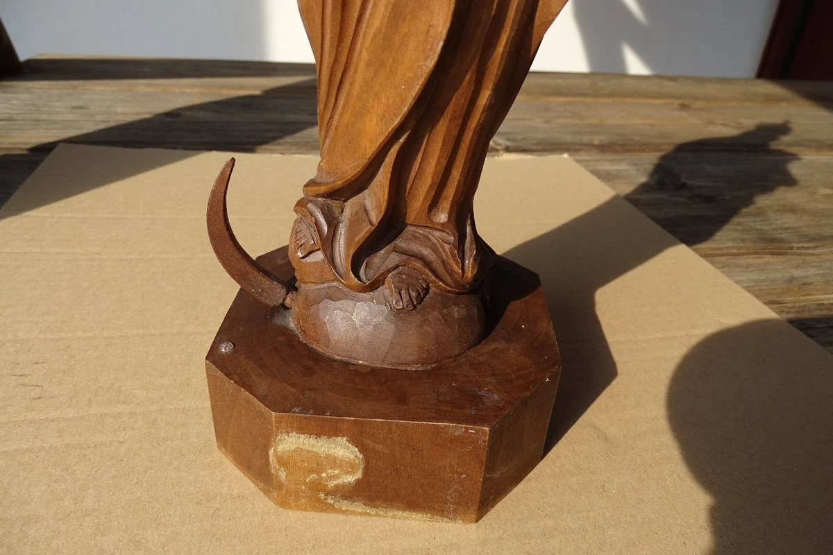 c.1970 Heilige MARIA mit JESUSKIND 42cm Mondsichel Madonna HOLZFIGUR SKULPTUR