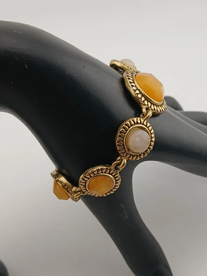 LUCKY BRAND gold-tone natural & faux stones round panels size 6-7 bracelet - Image 4 of 4