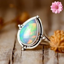 Fire Opal Gemstone 925 Sterling Silver Ring Handmade Jewelry Gift For Valentine