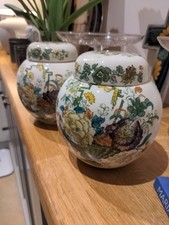 Pair of Vintage Masons Ginger Jars Strathmore Floral Pattern Ironstone England