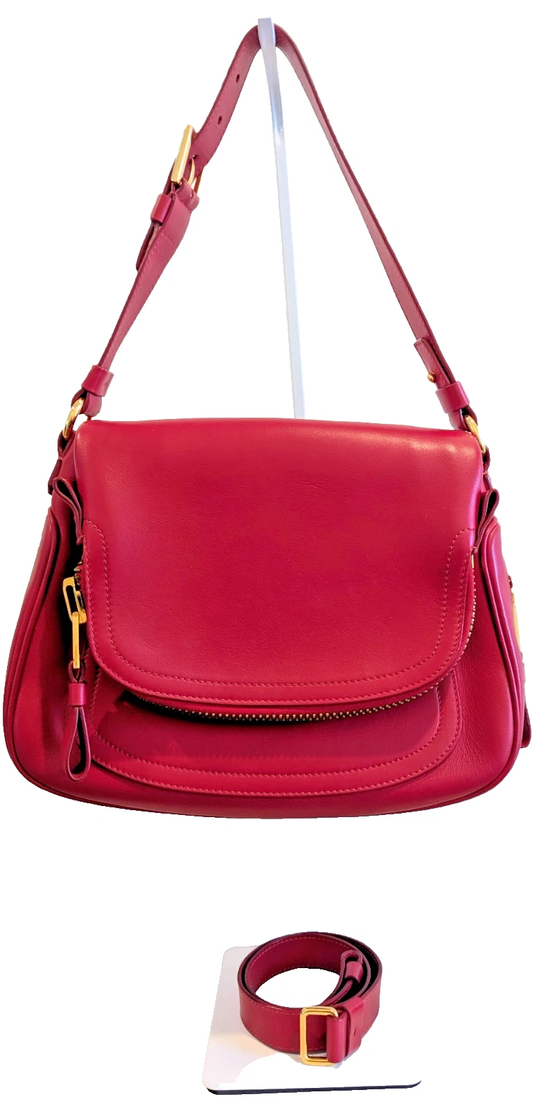 Tom Ford — Tom Ford Jennifer Medium 2-Way Red Calfskin Gold Hardware-Pristine-US No Tariffs