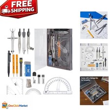Essential 15-Piece Geometry Kit with Classic Slate Color  Protractor