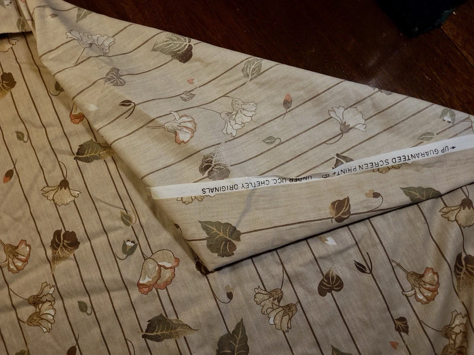 12 Yards Cotton 70s Vintage Fabric "Chetley Originals" Screen Print Tan Floral - Image 4 of 4