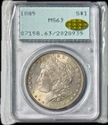 1885 P S1$ PCGS MS 63 Gold CAC Morgan Silver Dollar OGH Rattler Toned Reverse