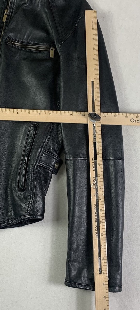 MASSIMO DUTTI Black Leather Cafe Racer Motorcycle Jacket Men's