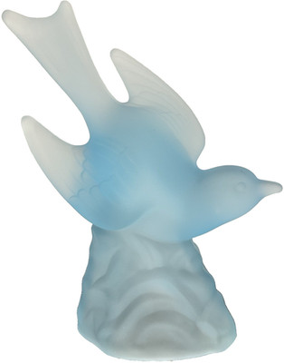 Vtg MCM LE Smith Blue Mist Satin Glass Flying Bird Figurine Cloud Base 8''