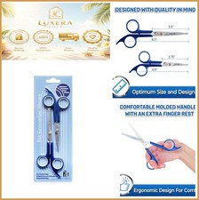 Pet Grooming Scissors 2 Pack Stainless Steel Rounded Tip Blue Japanese Micro