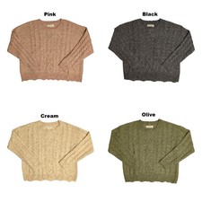 Lucky Brand Women's Lightweight Scallop Edge Hemmed Cable Knit Sweater
