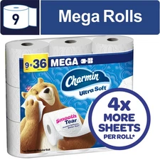 Ultra Soft Toilet Paper 9 Mega Rolls, 224 Sheets per Roll
