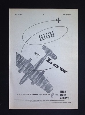 Original 1950 Reklame Hochleistungslegierungen RAF Flugzeugmaterialien