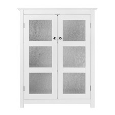 Elegant Home Fashions Bathroom Conner Floor Storage Cabinet 2 Glass Doors White