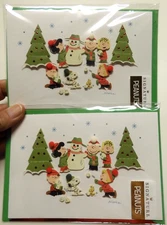 2 Cards Hallmark Snoopy and Woodstock Wishing You a Fun and Frosty Christmas