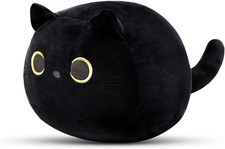 Pl&uuml;schtier Katze Schwarz 20cm - Stofftier Kopfkissen Kissenform - Geschenk Pu...