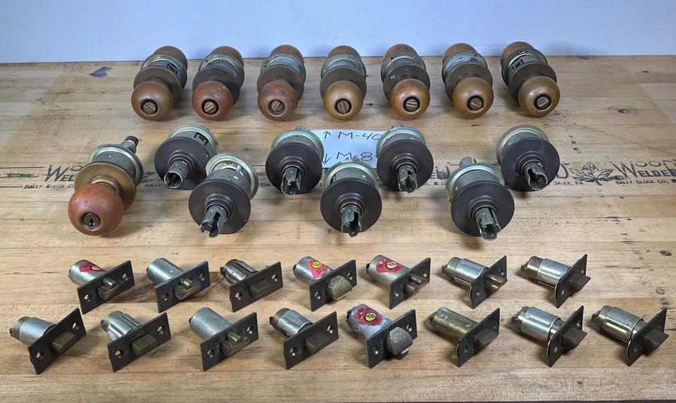 Lot of Schlage M-40 & M-84 Security Door Knobs & Parts Vintage Brass Commercial - Image 2 of 4