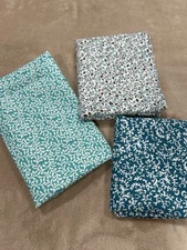 Lot of 3 Teal Blue White Quilting Fabrics Joann Quilter Showcase 2-7/8 Yds Total