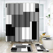 Bathroom Sets with Shower Curtain and Rugs, Set of 4, Gray Black
