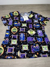 Scrubs Halloween Scrub Top Black Purple Green Vampire Skeleton Witch Monster Boo