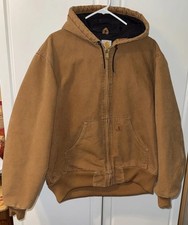 Vintage Carhartt Mens M Camel Brown Hooded Canvas Work Chore Jacket-J130 211 EUC