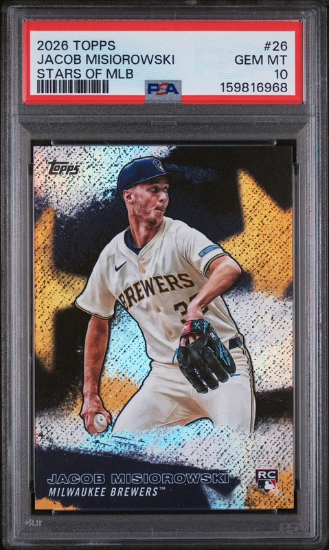 2026 TOPPS STARS OF MLB #26 JACOB MISIOROWSKI SP ROOKIE CARD PSA 10 Brewers (RC)