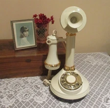 Vintage 1973 Candlestick Telephone White Gold American Telecommunications Corp.