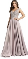 Mac Duggal Beaded Bodice/chiffon Gown,vintage Lilac, Sz12, New Without Tag,$ 598
