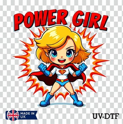 Chibi Power Girl UV DTF Aufkleber - Glas Laptop Becher Tasse zg292