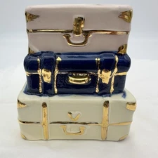 kate aspen stacked suitcases ceramic bud vase/ trinket 3" tall Excellent