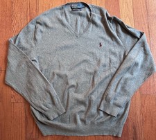 VTG Polo Ralph Lauren Jumper 100 Pima Cotton V-Neck Gray Mens Size XL Casual  