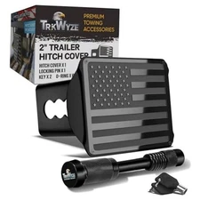 American Flag Trailer Hitch Cover for 2" Reg+3.5" Span LockingPin Black