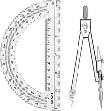 Drawing Compass and 6 Inch Protractor, Student Geometry Math classic, Clear