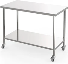 Heavy Duty Stainless Steel Work Table w/ Undershelf, Optional Wheels, 1100lbs