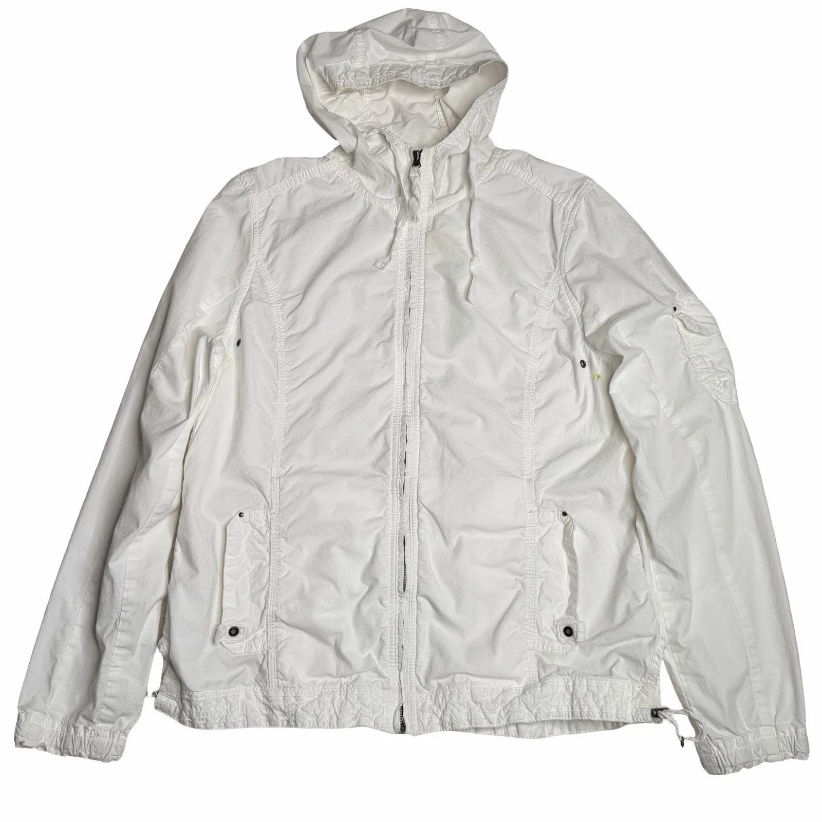 Eddie Bauer Lightweight Hooded Utility Jacket Cotton Stretch White Men's L Tall