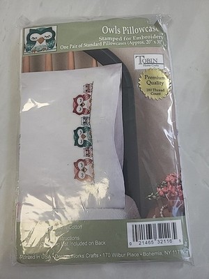 Tobin gestempelte Eulen Premium Qualität Kissenbezug Paar zum Sticken 20''X30'' Neu in OVP 