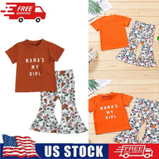 Toddler Baby Girls Letter-shaped Short-sleeved Shirt Printed Flared Pants Set
