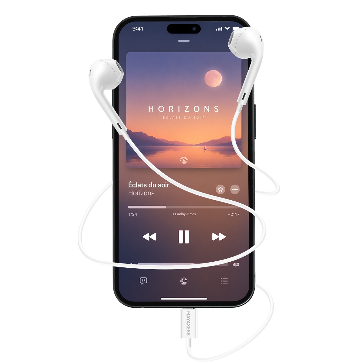 Écouteurs USB-C pour iPhone 15 Plus Mayaxess avec microphone intégré blanc - 2