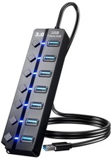 USB 3.0 Hub, 7-Port USB Data Hub Splitter with 3Ft Long Cable USB Extension for