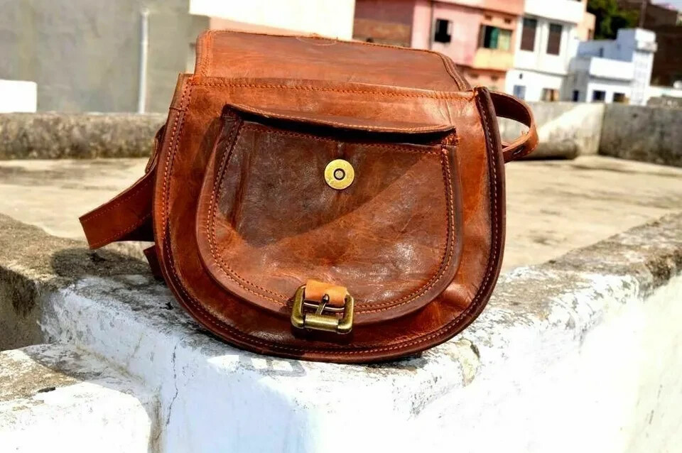 Borsa donna vintage in vera pelle marrone messenger tracolla tracolla tracolla foto 3