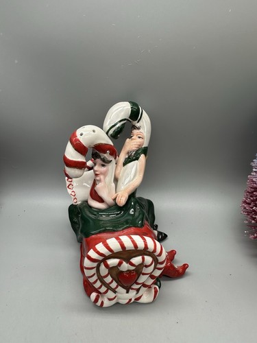 Anthropomorphic Christmas Candy Cane Couple Naughty In Heart Bed Rare Vtg