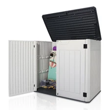 47 Cu.Ft Outdoor Storage Box Horizontal Resin Patio Garden Shed w/ Lockable Door