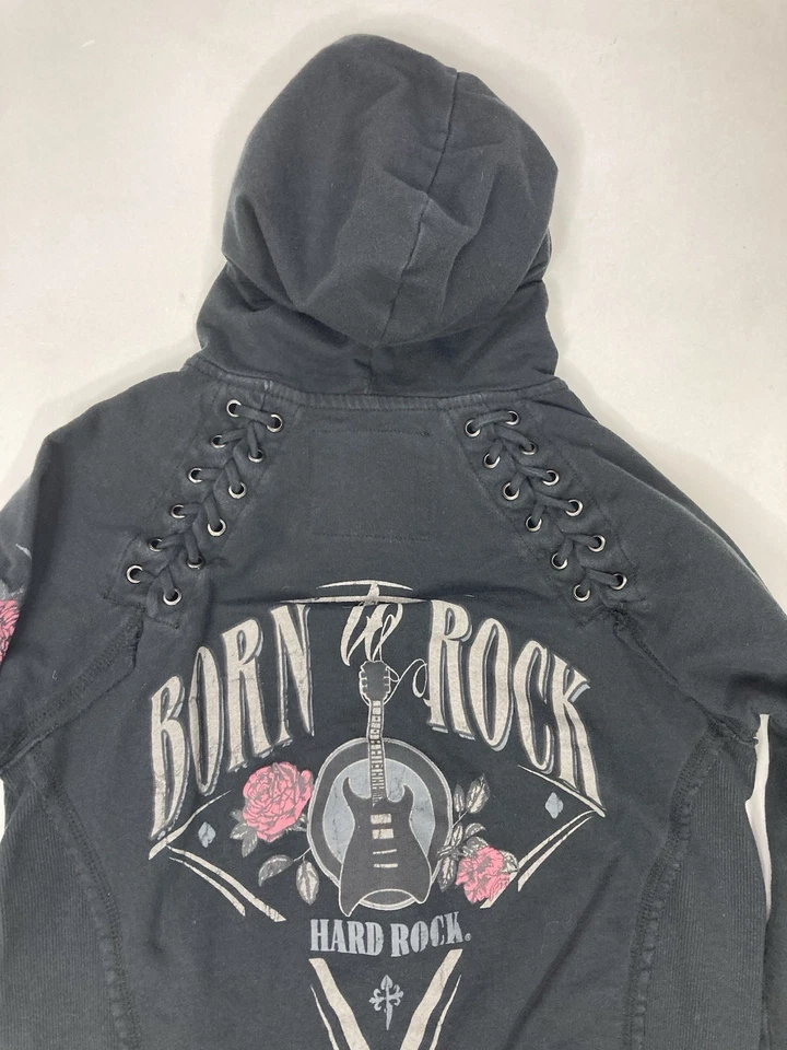 Hard Rock Honolulu Graphic Full Zip Hoodie Women XS Black Guitar Rose Y2K - Image 2 of 4