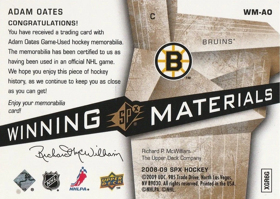 2008-09 SPx Winning Materials Spectrum #WMAO Adam Oates/99 - Image 2 of 2