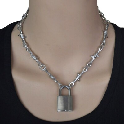 ★SENTIMENTS★ NO.419 [SILVER] NECKLACE Punk Rock Emo Goth Silver Barbed Wire Chain Necklace