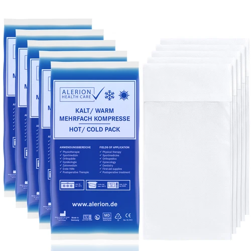 Alerion 5x Kalt Warm Kompresse 9x16 cm Set Angebot + 5x Vlieshülle