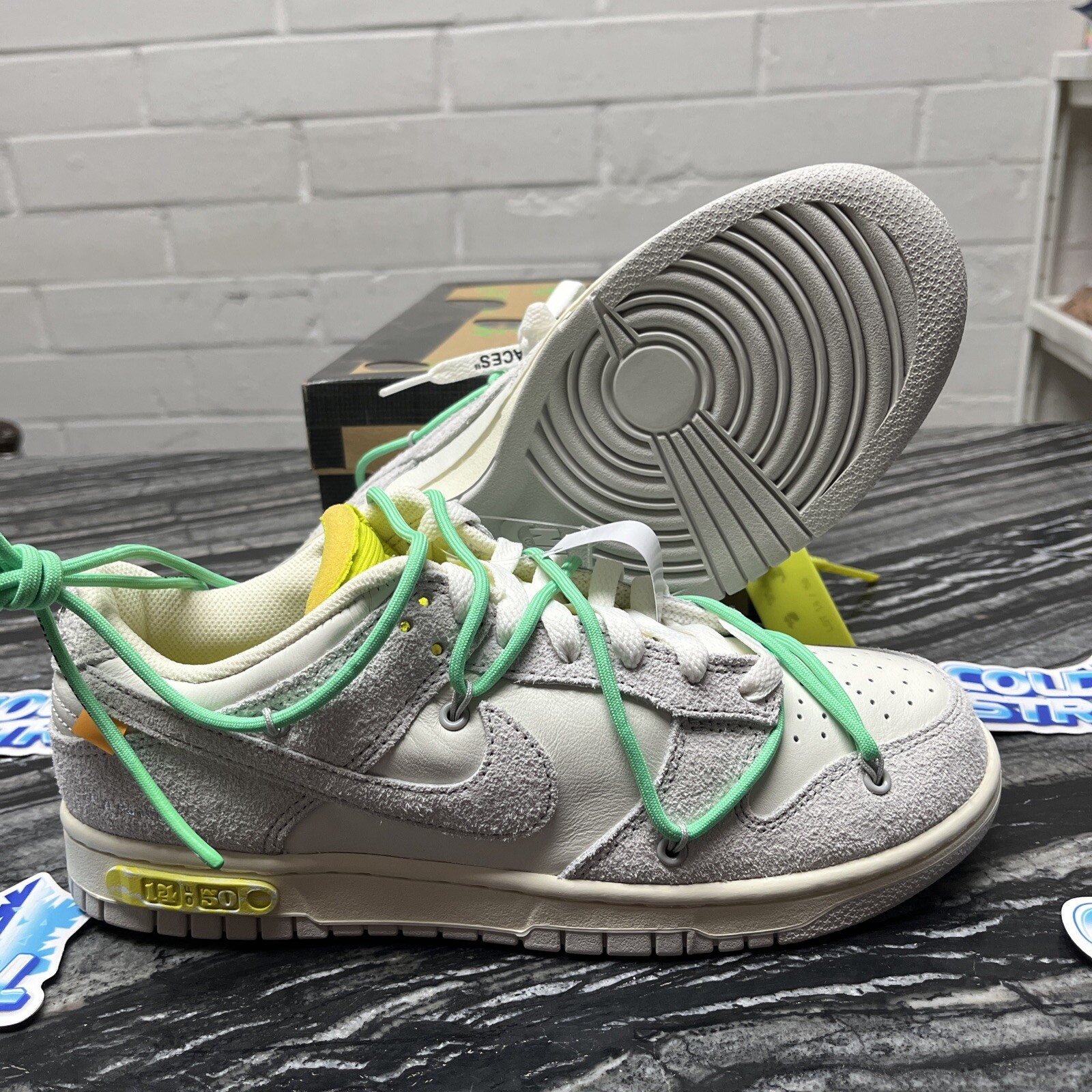 OFF WHITE X NIKE BIANCO SPORCO x NIKE DUNK LOW SAIL GRIGIO NEUTRO NUOVO CON SCATOLA TAGLIA 8