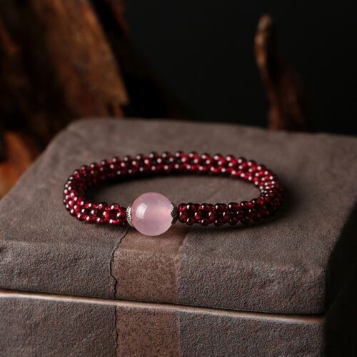 Natural Rose Quartz Garnet Handmade Women Round Beads Healing Reiki Bracelet - Picture 1 of 4