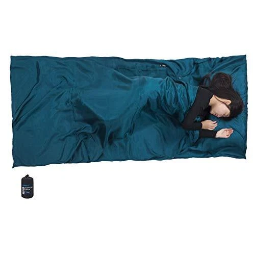 Silk Sleeping Bag Liner Silk Sleep Sack Extra Wide 87"x43" (Dark blue)