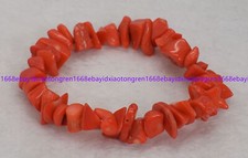 New 10-12mm Orange Coral Irregular Gemstone Beads Elastic Bracelet 7.5 Inch